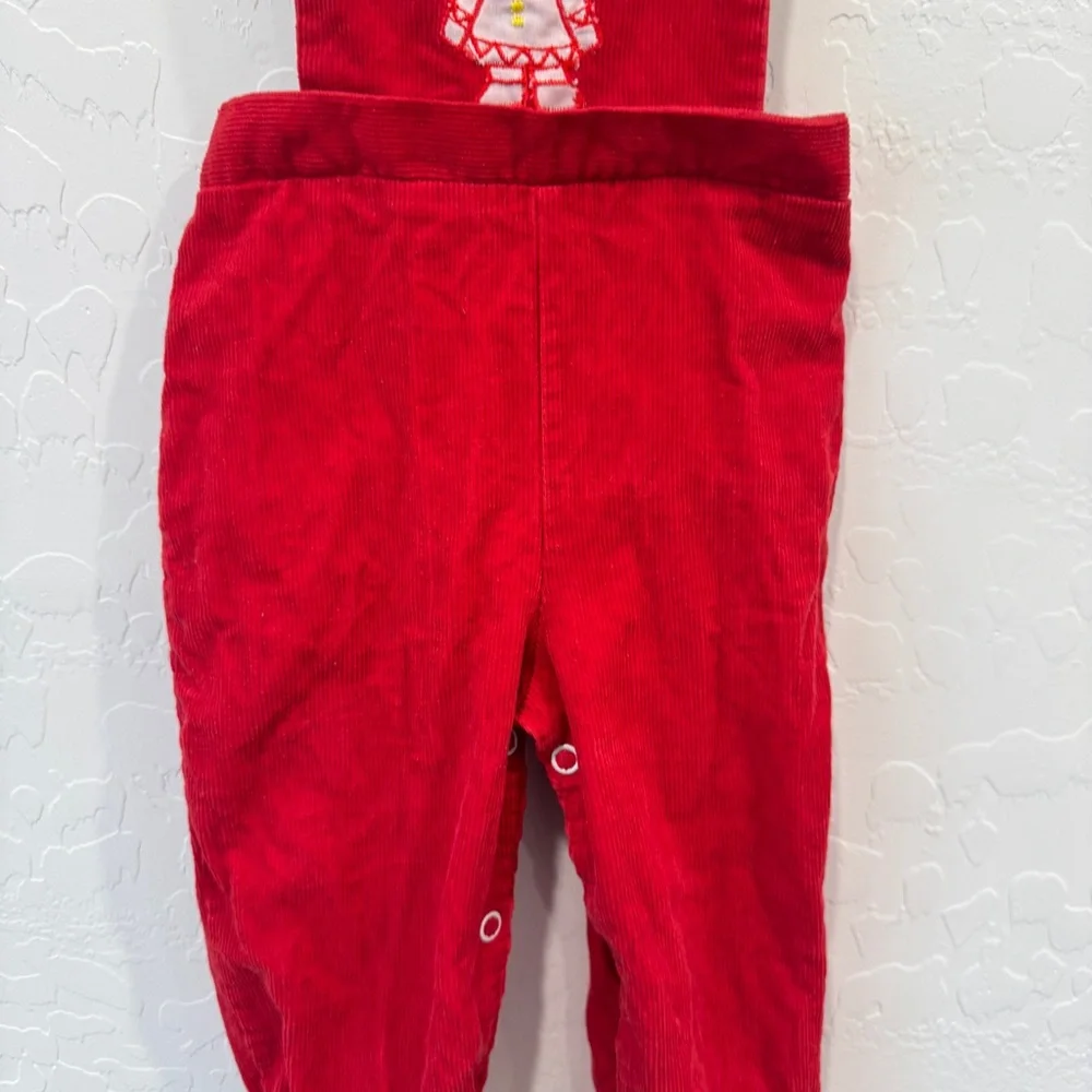 Vintage Colorkids Overalls 0-6 Months Red Corduroy Cotton Embroidered Flower